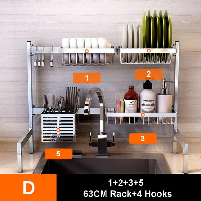 304 Stainless Steel Kitchen Dish Rack Tiktok Hot Plate Cutlery Dish Drainer Sink Drying Rack Storage Holder Kitchen Organizer