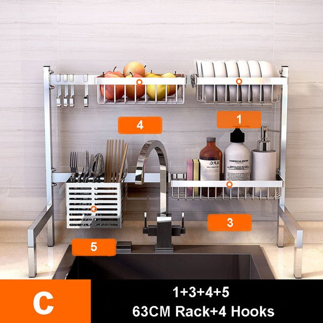 304 Stainless Steel Kitchen Dish Rack Tiktok Hot Plate Cutlery Dish Drainer Sink Drying Rack Storage Holder Kitchen Organizer