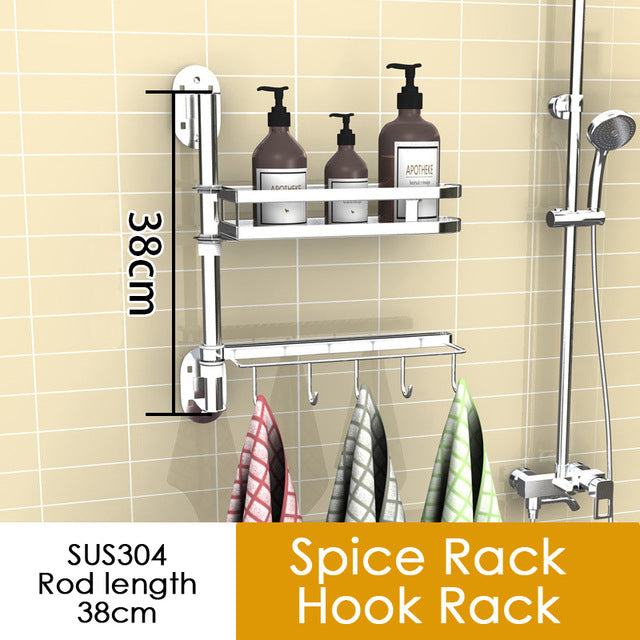304 Stainless Steel Kitchen Shelf Wall Mounted Rack Organizer Tools Rotatable Spice Jar Storage Racks Kitchen Hanging Shelfs