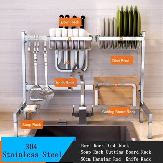 304 stainless steel tableware sink drain rack dish rack foldable kitchen desktop storage supplies dry storage rack accessories