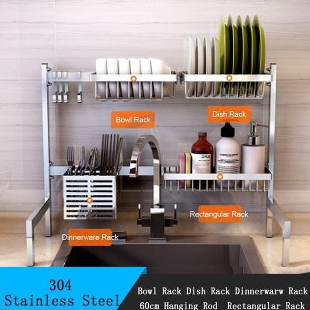 304 stainless steel tableware sink drain rack dish rack foldable kitchen desktop storage supplies dry storage rack accessories
