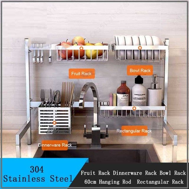 304 stainless steel tableware sink drain rack dish rack foldable kitchen desktop storage supplies dry storage rack accessories