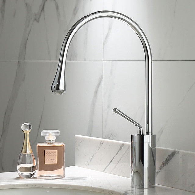 Brushed Golden Basin Faucet Single Lever 360 Rotation Spout Brass Mixer Tap For Kitchen Hot Cold Water Bathroom Basin Water Sink