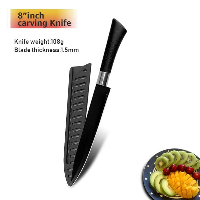 Chef Knives Stainless Steel Knives Tools Black Blade Paring Utility Santoku Chef Slicing Bread Kitchen Accessories Set Tools