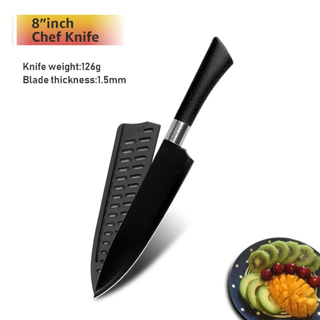 Chef Knives Stainless Steel Knives Tools Black Blade Paring Utility Santoku Chef Slicing Bread Kitchen Accessories Set Tools