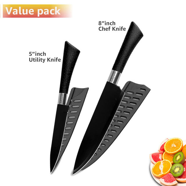Chef Knives Stainless Steel Knives Tools Black Blade Paring Utility Santoku Chef Slicing Bread Kitchen Accessories Set Tools