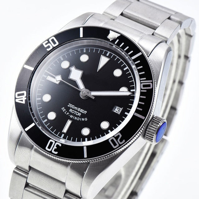 Corgeut Luxury Brand Schwarz Bay Men Automatic Mechanical Watch Military Sport Swim Clock Leather Mechanical Wrist Watches 2010C