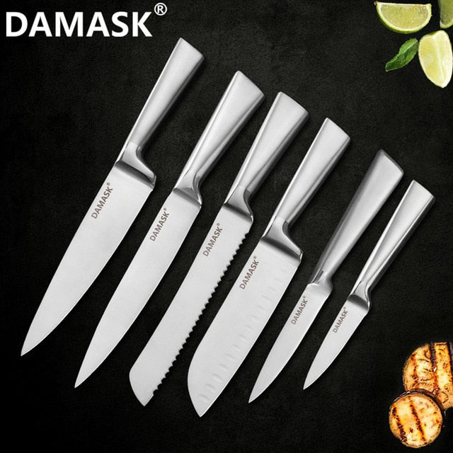 DAMASK Brand Stainless Steel Kitchen Knife Set Chef Cooking Knives 3Cr13 High Hardness Blade Light Weight Handle Cleaver Gyutou