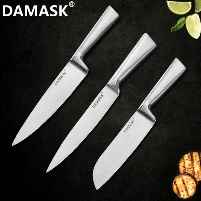 DAMASK Brand Stainless Steel Kitchen Knife Set Chef Cooking Knives 3Cr13 High Hardness Blade Light Weight Handle Cleaver Gyutou
