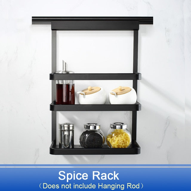 DIY Kitchen Storage Rack Wall Hanging Kitchen Shelf Pot Cover Spice Dish Rack Holders Cross Tube Kitchen Organizer Tools
