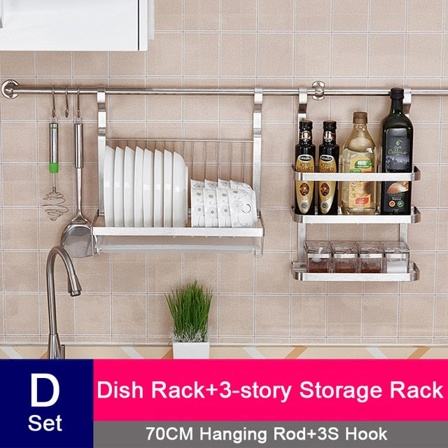 DIY Stainless Steel Kitchen Storage Rack Dish Rack Cutting Boards Stand 304 Stainless Steel Wall Mounted Kitchen Accessories