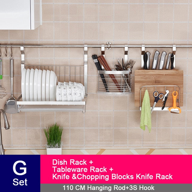 DIY Stainless Steel Kitchen Storage Rack Dish Rack Cutting Boards Stand 304 Stainless Steel Wall Mounted Kitchen Accessories