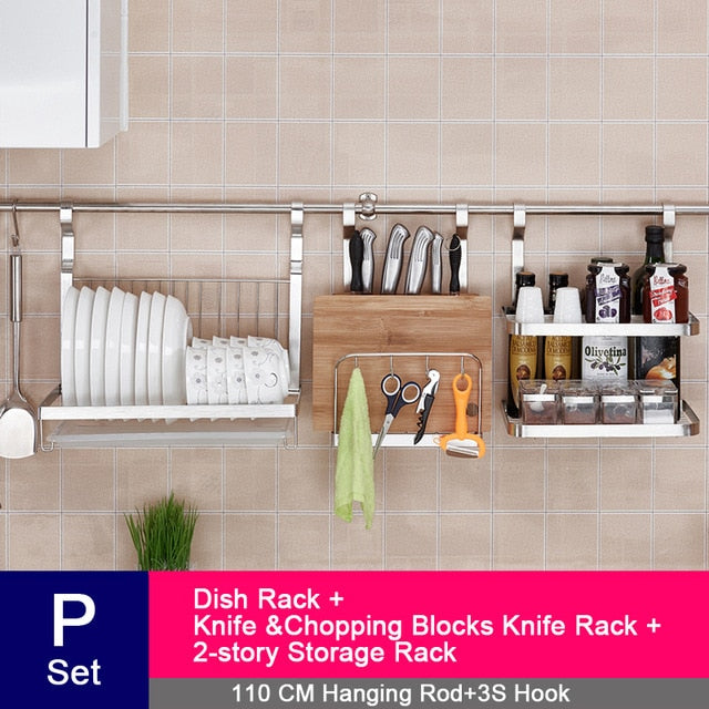 DIY Stainless Steel Kitchen Storage Rack Dish Rack Cutting Boards Stand 304 Stainless Steel Wall Mounted Kitchen Accessories