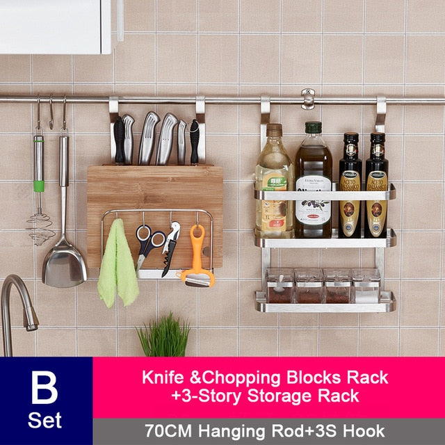 DIY Stainless Steel Kitchen Storage Rack Dish Rack Cutting Boards Stand 304 Stainless Steel Wall Mounted Kitchen Accessories