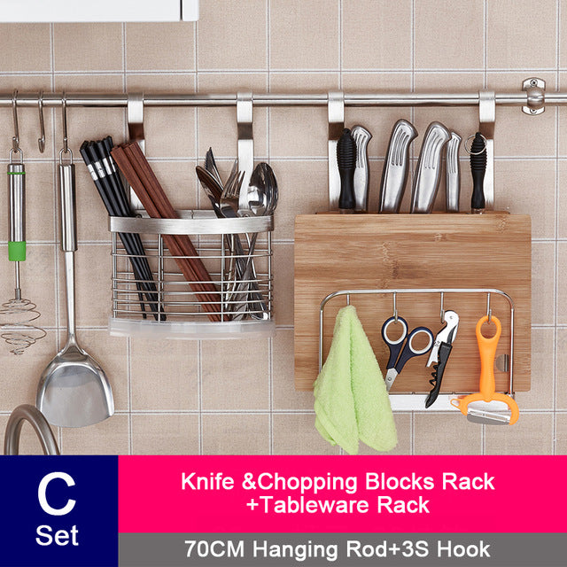 DIY Stainless Steel Kitchen Storage Rack Dish Rack Cutting Boards Stand 304 Stainless Steel Wall Mounted Kitchen Accessories