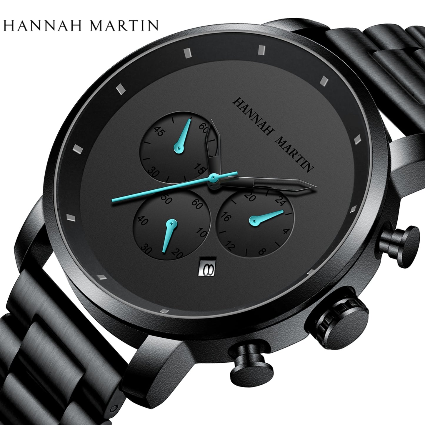 DropShipping Big Dial 45mm Full Black Stainless Steel Multi-function Calendar Men's Top Brand Luxury Watches Relogio Masculino