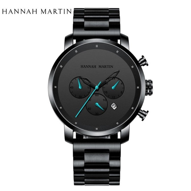 DropShipping Big Dial 45mm Full Black Stainless Steel Multi-function Calendar Men's Top Brand Luxury Watches Relogio Masculino