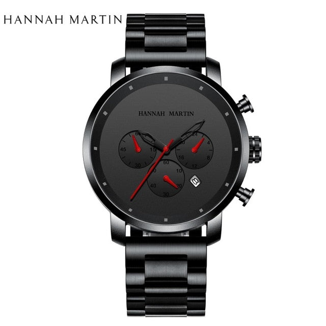 DropShipping Big Dial 45mm Full Black Stainless Steel Multi-function Calendar Men's Top Brand Luxury Watches Relogio Masculino