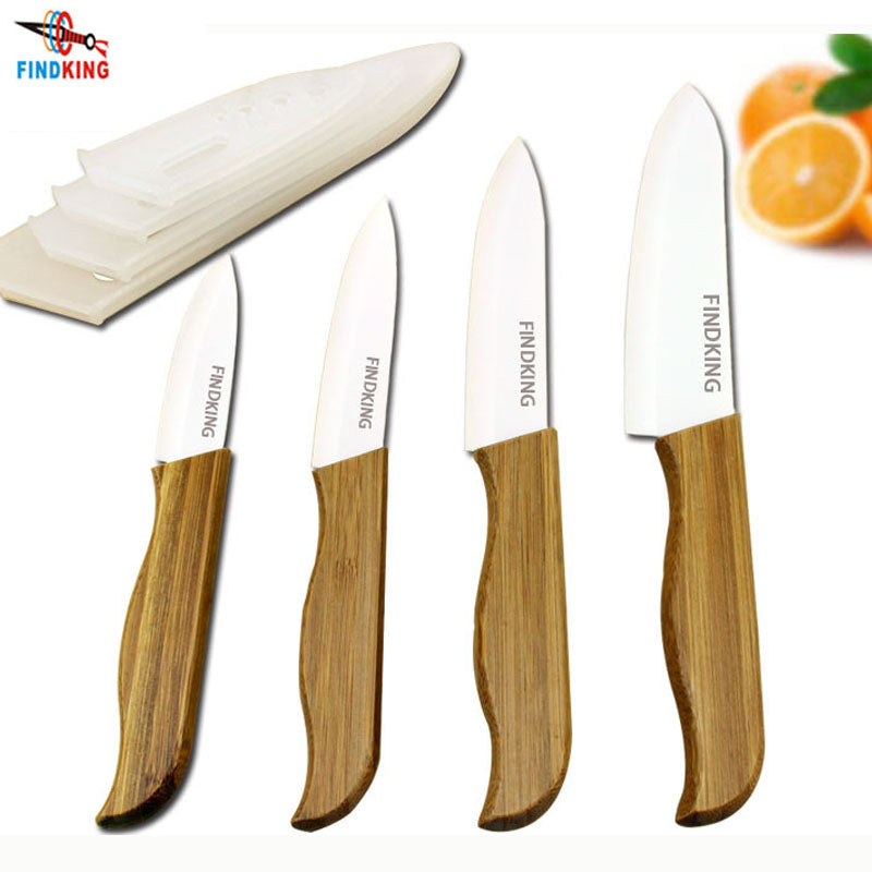 FINDKING Brand top Bamboo handle with white blade Ceramic knife kitchen tools 3" 4" 5" 6 " inch +Covers