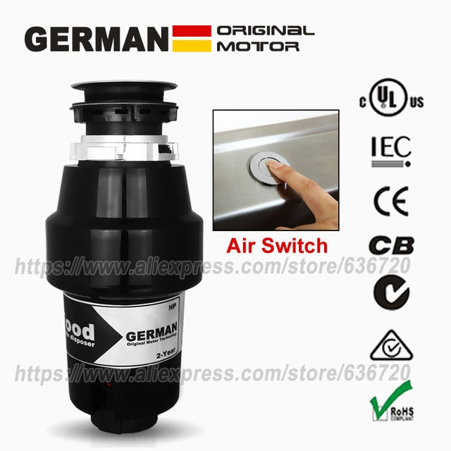 German 850W motor Technology Fast-and-easy mount kitchen Food Waste Disposers + Air Switch , 3/4 HP Household Garbage Disposer