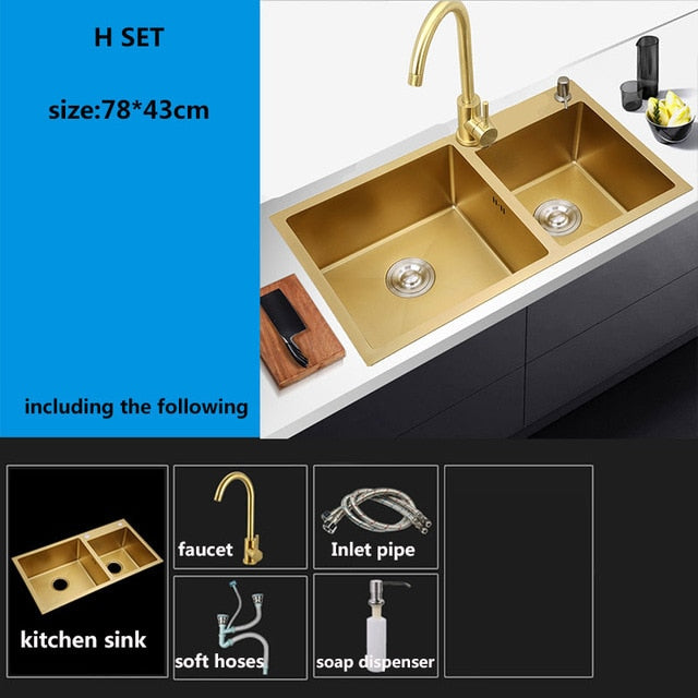 Golden kichen sink Stainless Steel double bowl above counter or udermount Vegetable Washing Sinks kitchen Golden 1.2mm gold sink