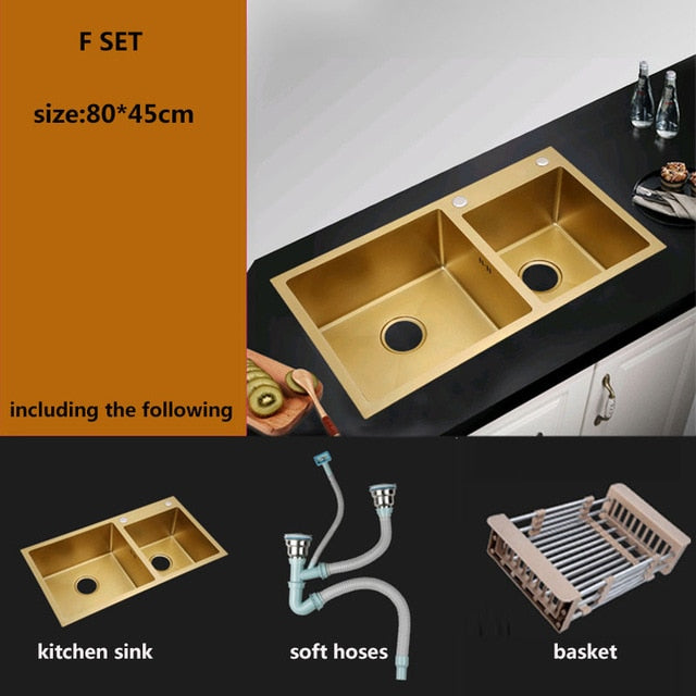 Golden kichen sink Stainless Steel double bowl above counter or udermount Vegetable Washing Sinks kitchen Golden 1.2mm gold sink