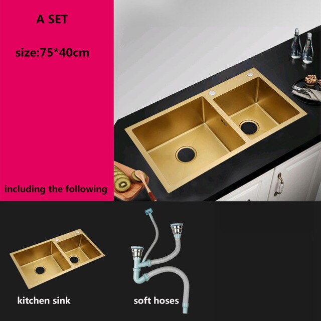Golden kichen sink Stainless Steel double bowl above counter or udermount Vegetable Washing Sinks kitchen Golden 1.2mm gold sink