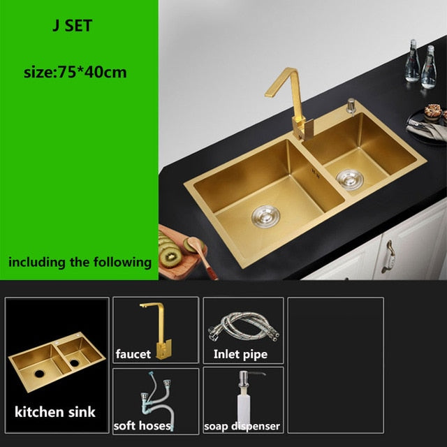 Golden kichen sink Stainless Steel double bowl above counter or udermount Vegetable Washing Sinks kitchen Golden 1.2mm gold sink