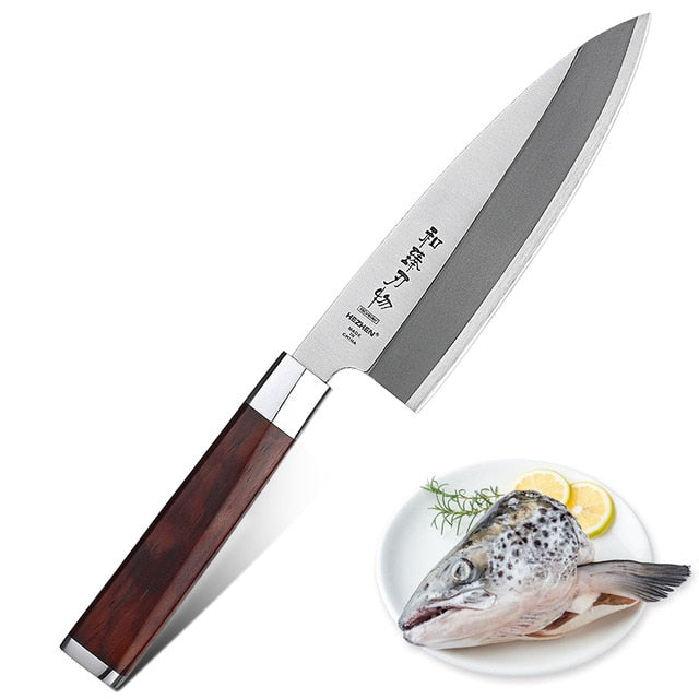 HEZHEN 180mm Deba Knife X9Cr18MoV Stainless Steel Cuisine Carving Tuna Salmon Sushi Sashimi Knife Kitchen Knives Cutting Tool