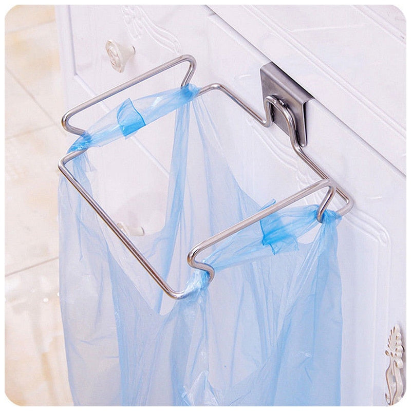 Hot Sale Creative back door stainless steel trash bag shelf storage hook multifunctional kitchen cabinet door hanging racks