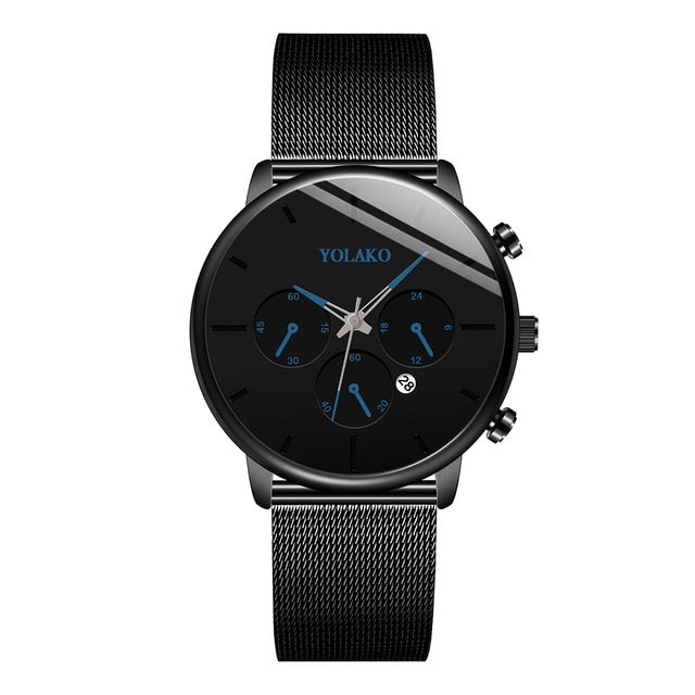 Hot Sale Men Black Stainless Steel Mesh Business Watch Luxury Sport Watch With Date Quartz Wristwatches Relogio Masculino