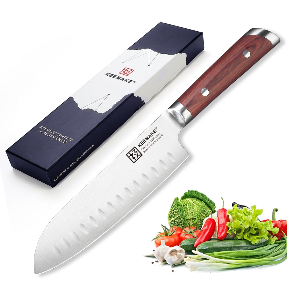 KEEMAKE Chef Knife 7" Santoku Kitchen Knives German 1.4116 Steel Razor Sharp Blade Professional Cutter Tools Color Wood Handle