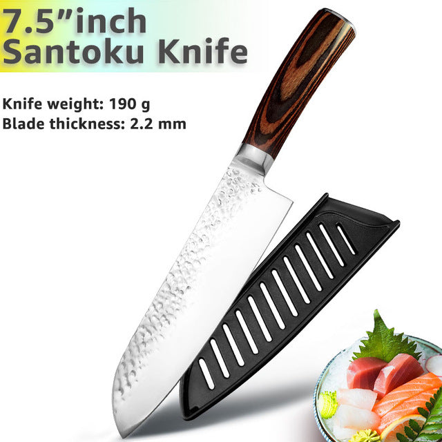 Kitchen Knife 8 inch Chef 7CR17 440C German Stainless Steel Japanese Knives Meat Cleaver Slicer Utility Santoku Knife Tool Set