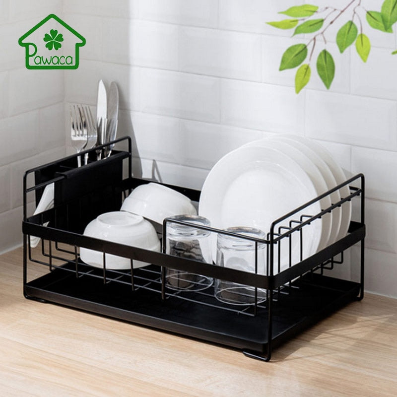 Pawaca Multi-function Tableware Drying Rack Wrought Iron Durable Large-capacity Dish Drainer Organizer Kitchen Dish Drainer Rack