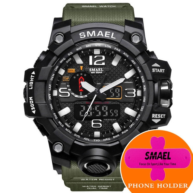 SMAEL Watches Men Sport Watch Man Big Clock Military Watch luxury Army relogio 1545 masculino Alarm LED Digital Watch Waterproof
