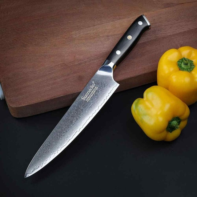 SUNNECKO 8'' Chef Knife 73 Layers Damascus Steel Japanese VG10 Blade Kitchen Knives G10 Handle Meat Cutter 6.5'' Chef's Knife