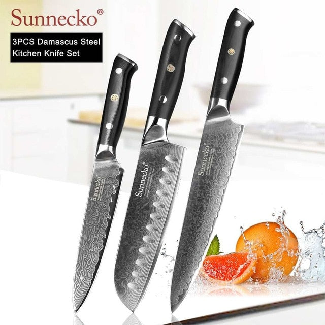 SUNNECKO Premium Chef Knife Japanese Kitchen Knives Sharp Utility Santoku Slicing Paring Cleaver Damascus Cut Knife G10 Handle