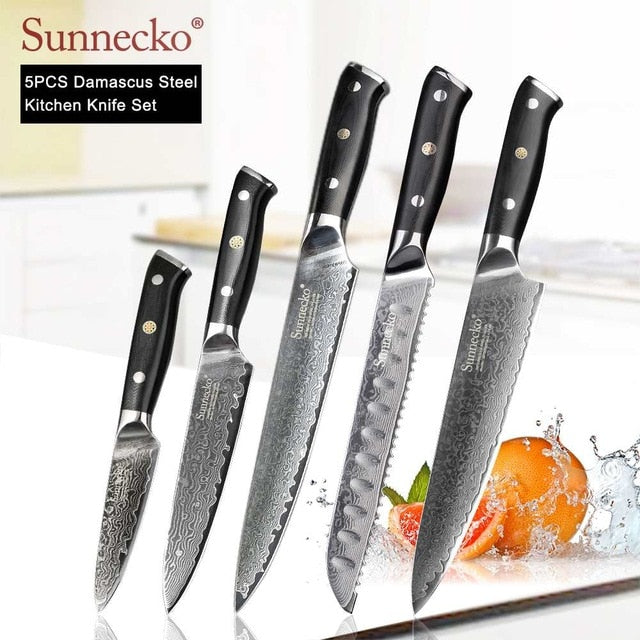 SUNNECKO Premium Chef Knife Japanese Kitchen Knives Sharp Utility Santoku Slicing Paring Cleaver Damascus Cut Knife G10 Handle