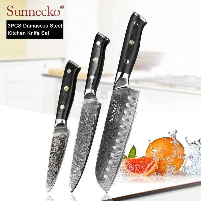 SUNNECKO Premium Chef Knife Japanese Kitchen Knives Sharp Utility Santoku Slicing Paring Cleaver Damascus Cut Knife G10 Handle