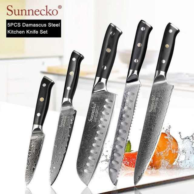 SUNNECKO Premium Chef Knife Japanese Kitchen Knives Sharp Utility Santoku Slicing Paring Cleaver Damascus Cut Knife G10 Handle