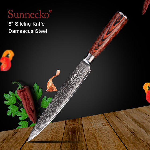 SUNNECKO Santoku Knife Japanese 73-Layers Damascus Steel Kitchen Knives Pakka Wood Handle Utility Chef Slicing Paring Cut Tools