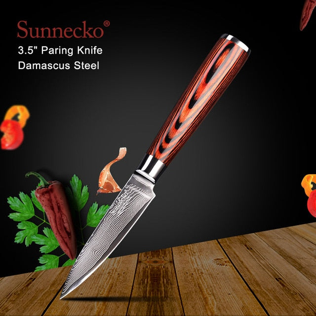 SUNNECKO Santoku Knife Japanese 73-Layers Damascus Steel Kitchen Knives Pakka Wood Handle Utility Chef Slicing Paring Cut Tools