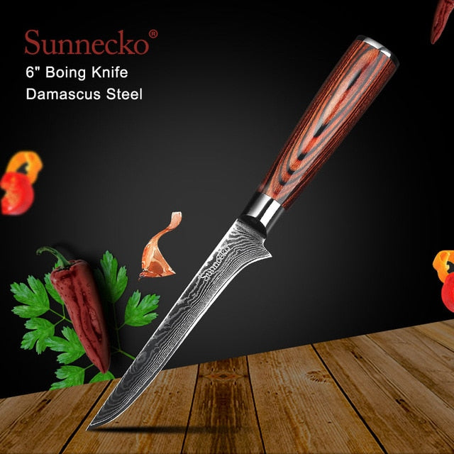 SUNNECKO Santoku Knife Japanese 73-Layers Damascus Steel Kitchen Knives Pakka Wood Handle Utility Chef Slicing Paring Cut Tools