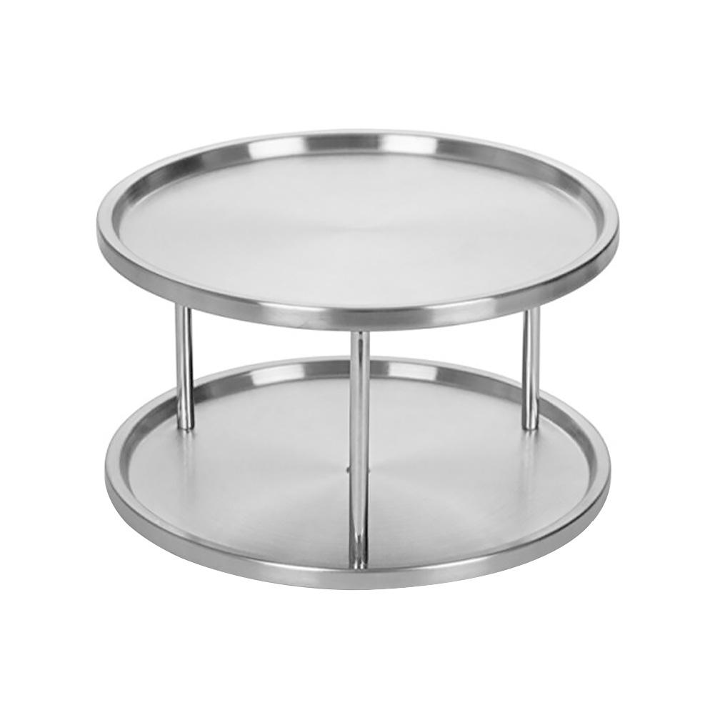 Spice Rack Stainless Steel Organizer Tray Turntable Rotating 2 Level Tabletop Stand For Dining Table Kitchen Counters Cabinets