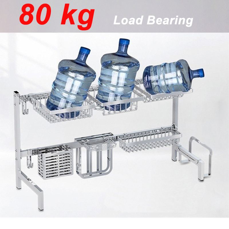 Stainless Steel Kitchen Dish Rack U Shape Sink Drain Rack 2 Tier Dish Organizer Shelf Storage Holder 65/85cm
