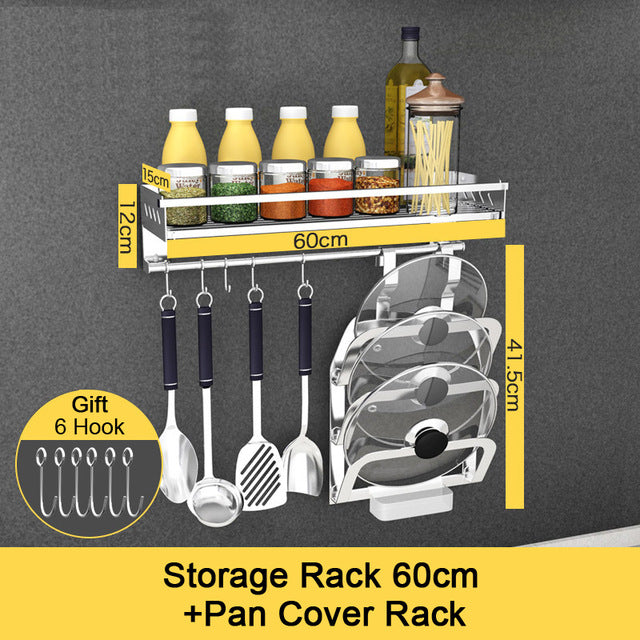 Stainless Steel Kitchen Storage Rack Holder Free Nail Wall Hanging Seasoning Bottles Storage Rack Shelf Kitchen Organizer Tools