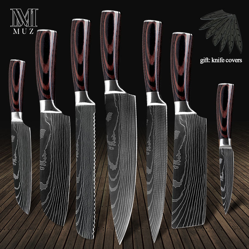 Stainless Steel quality 8" inch Utility Chef Knives laser Damascus steel Santoku kitchen Knives Sharp Cleaver Slicing Gift Knife