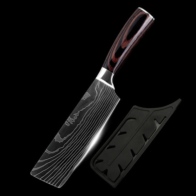 Stainless Steel quality 8" inch Utility Chef Knives laser Damascus steel Santoku kitchen Knives Sharp Cleaver Slicing Gift Knife