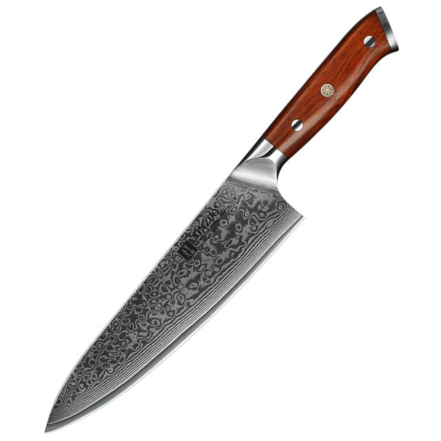 XINZUO 8.5'' Chef Knife Japanese Damascus Forged Steel Kitchen Knife Professional Gyutou Knives Stainless Steel Rosewood Handle