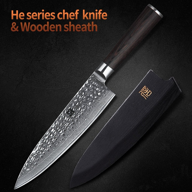 XINZUO 8" inch Chef Knife Damascus Steel Kitchen Chef Accessories Advanced Gyotou Knife Gift Knives Pakka Wood Handle